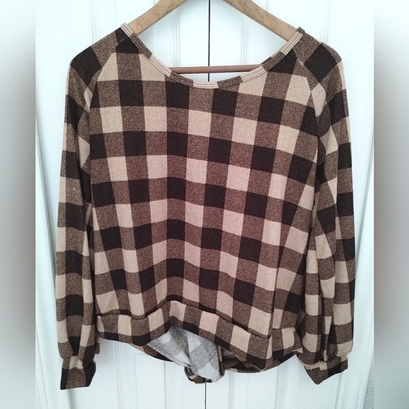 Plaid Brown Buffalo Check Open Tie  Top /cardigan - Picture 2 of 8